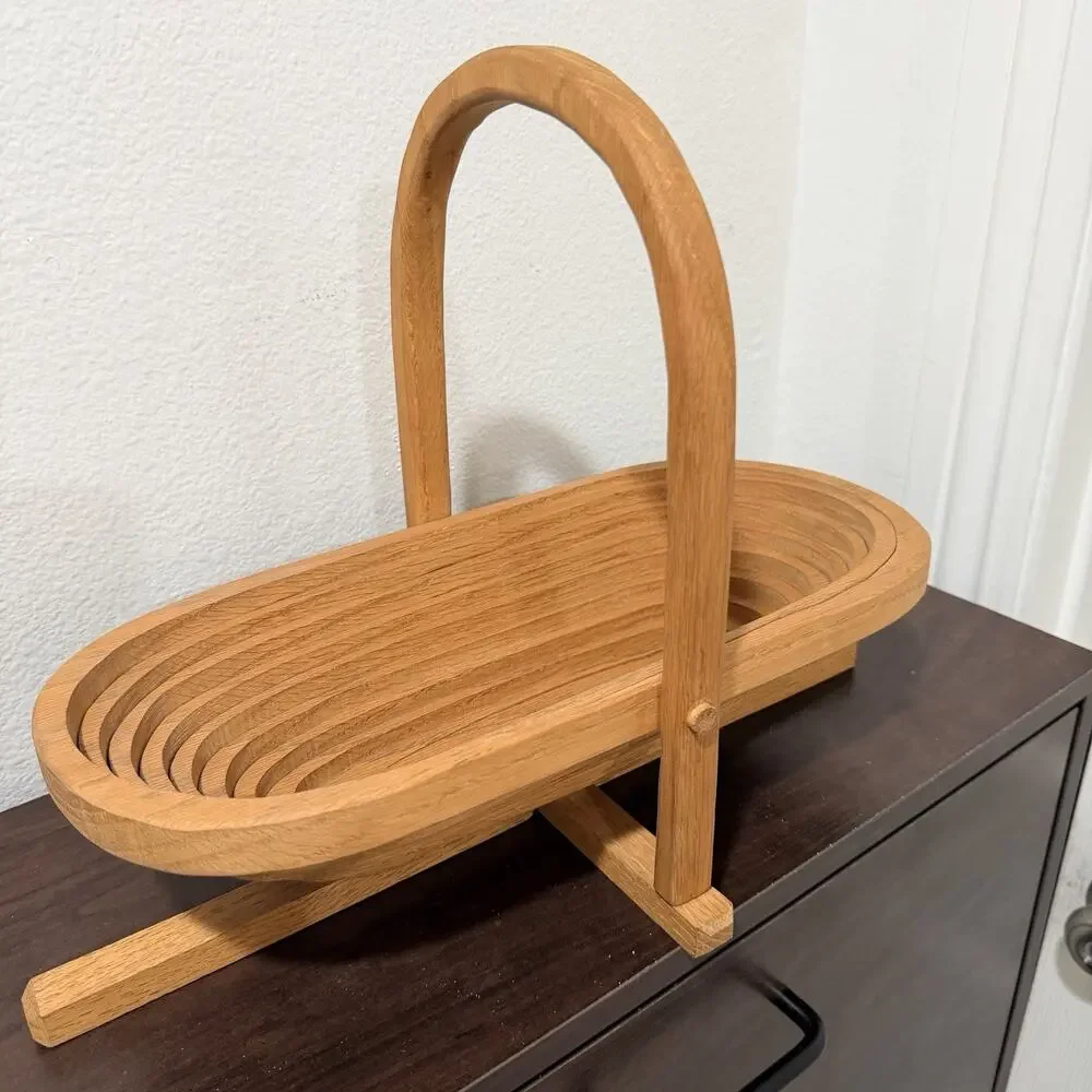 Vintage Wooden Fruit Basket- Folding- to fold flat Signed Huen Oshera